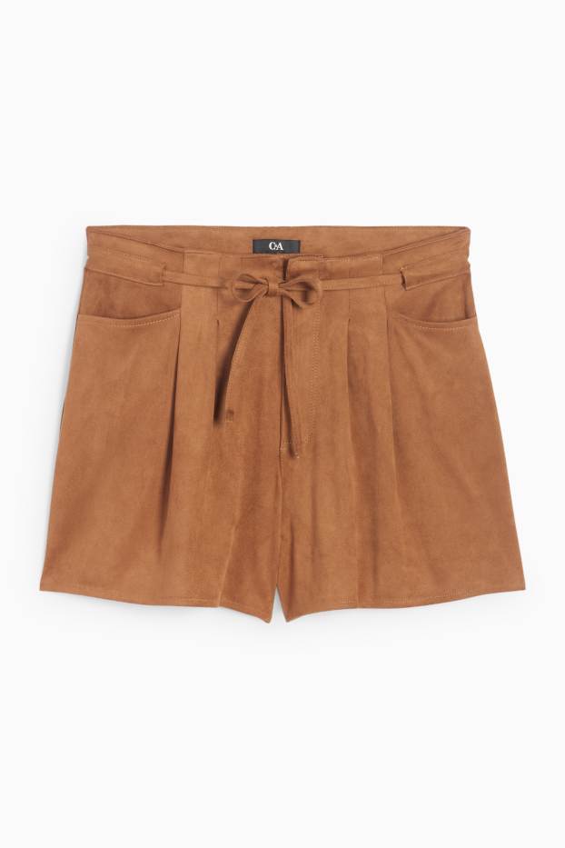 Damen - Shorts - Mid Waist - Velourslederimitat - braun
