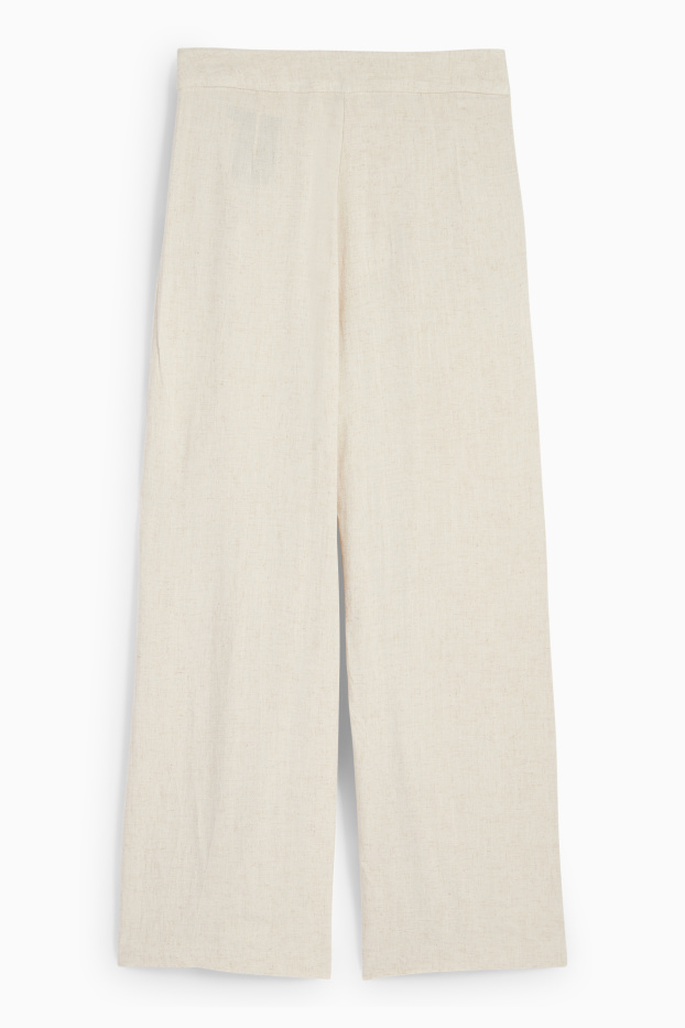 Damen - Business-Hose mit Leinen-Anteil - High Waist - Relaxed Fit - hellbeige