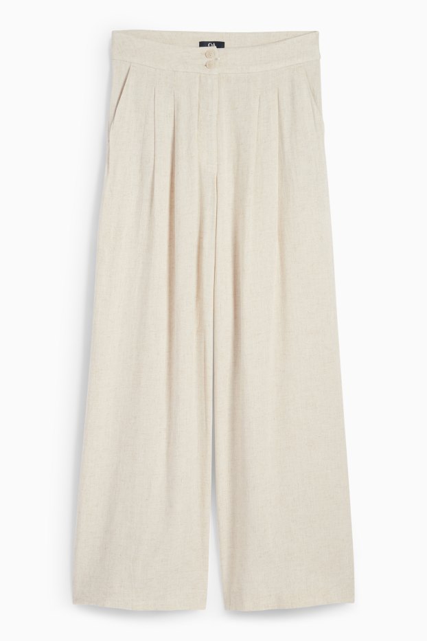 Damen - Business-Hose mit Leinen-Anteil - High Waist - Relaxed Fit - hellbeige