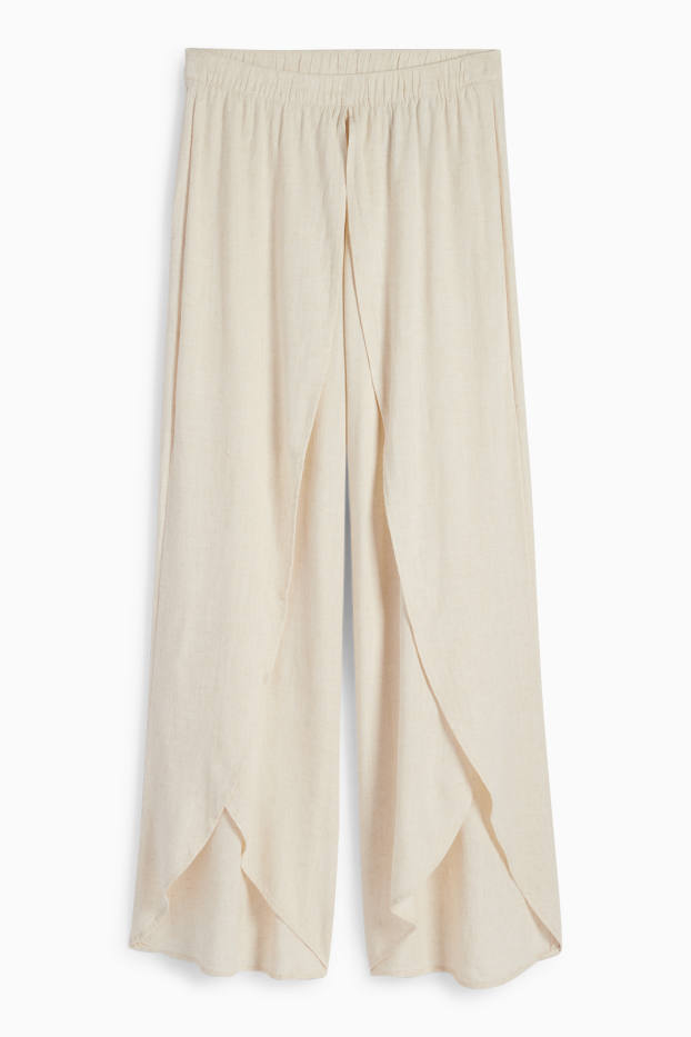 Femmes - Pantalon de toile - mid waist - wide leg - beige clair