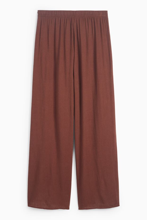 Femmes - Pantalon de toile avec teneur en lin - mid waist - wide leg - marron foncé