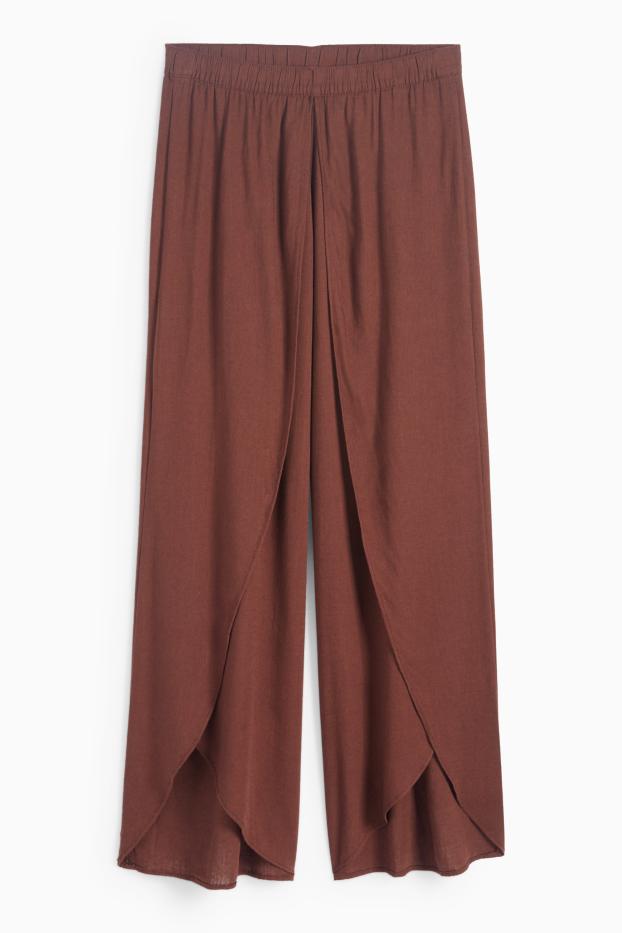 Femmes - Pantalon de toile avec teneur en lin - mid waist - wide leg - marron foncé