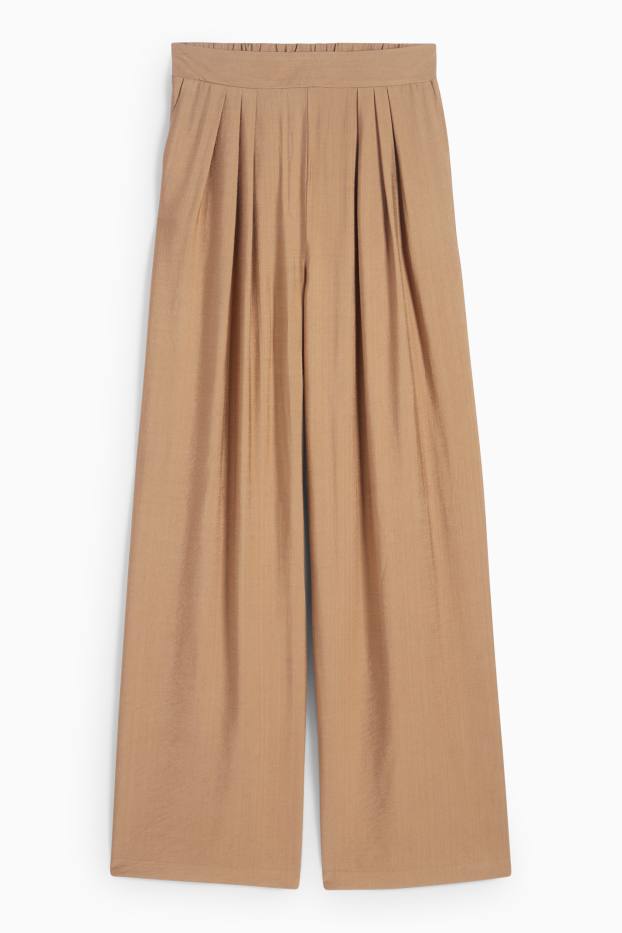 Femmes - Pantalon en toile - high waist - wide leg - marron clair