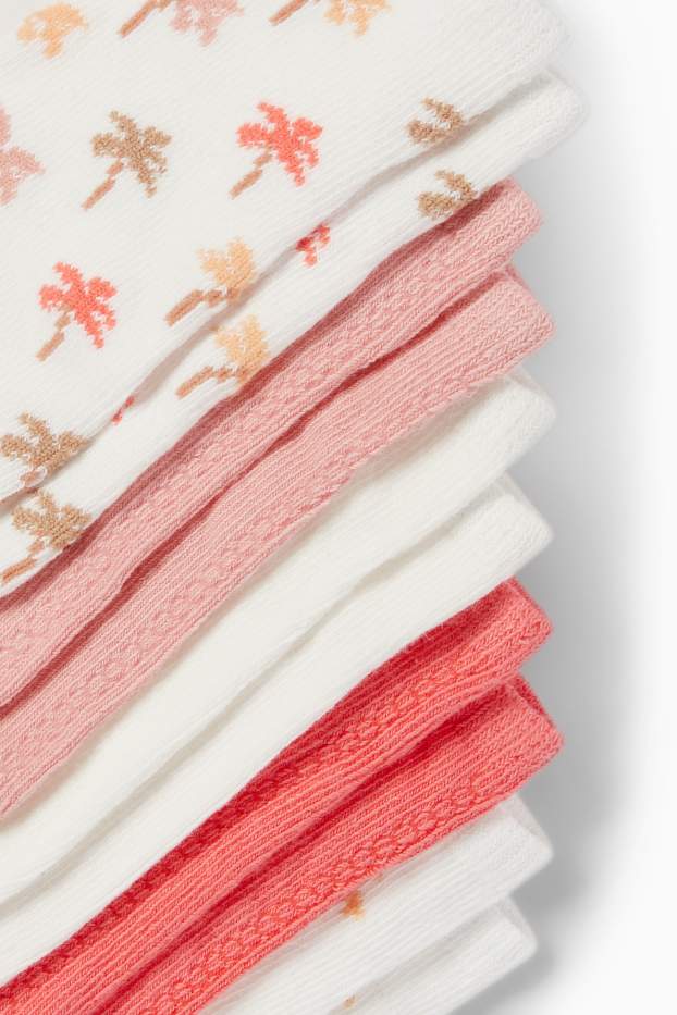 Baby: meisjes - Set van 5 paar - palmboom en flamingo - sneakersokken met motief - fuchsiarood
