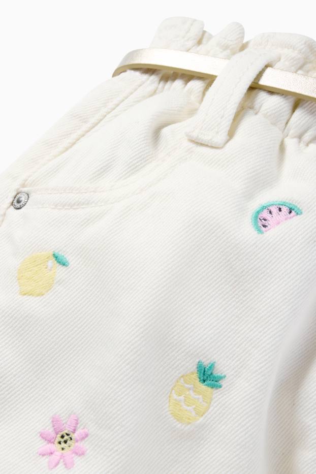 Bambine - Motivo frutta - shorts di jeans con cintura - bianco crema