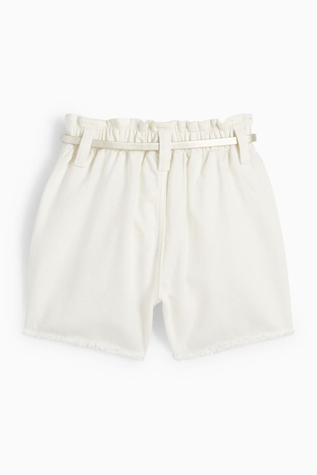 Bambine - Motivo frutta - shorts di jeans con cintura - bianco crema