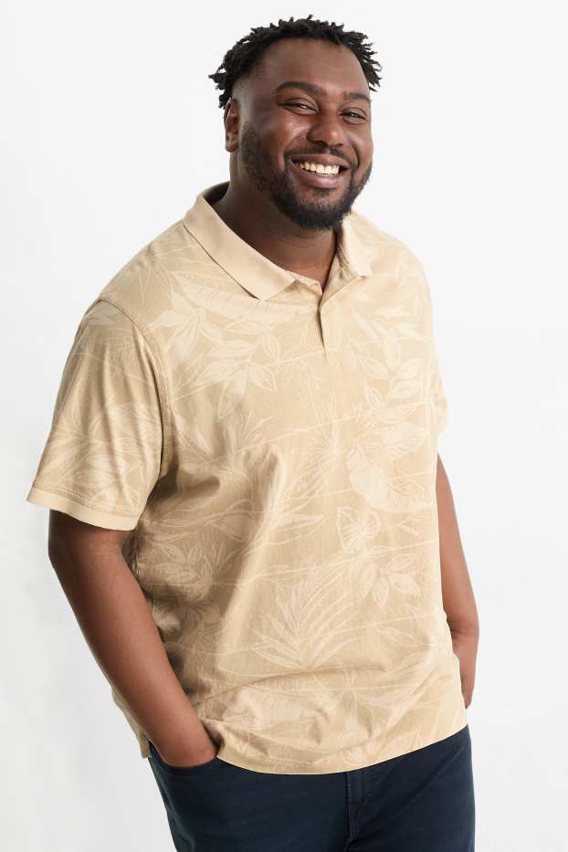 Men - Polo shirt - patterned - light beige