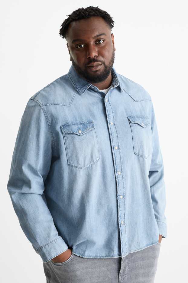 Bărbați - Cămașă din denim - regular fit - guler Kent - denim-albastru deschis