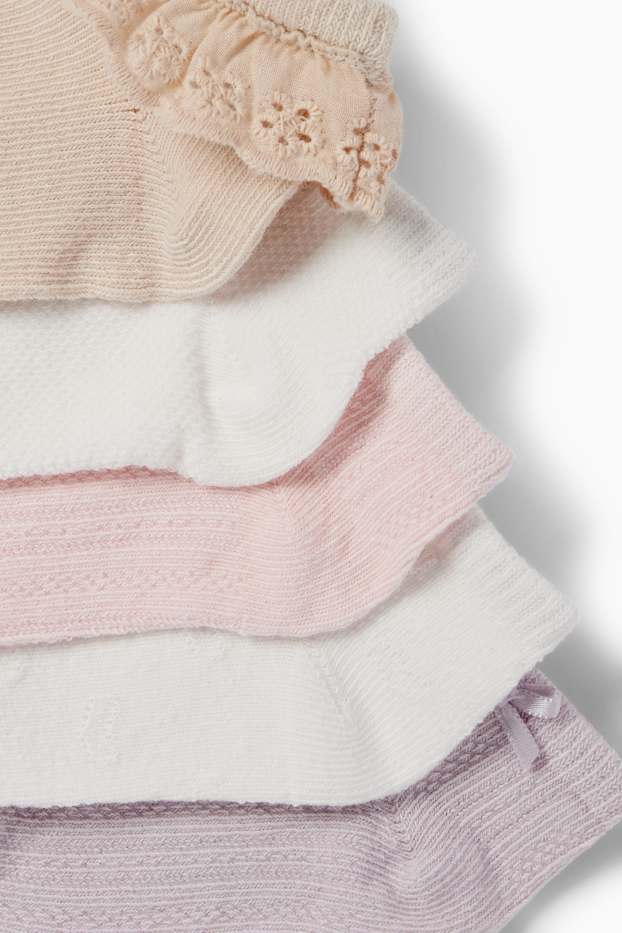 Baby: meisjes - Set van 5 paar - baby-sneakersokken - roze
