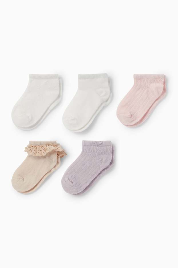 Baby: meisjes - Set van 5 paar - baby-sneakersokken - roze
