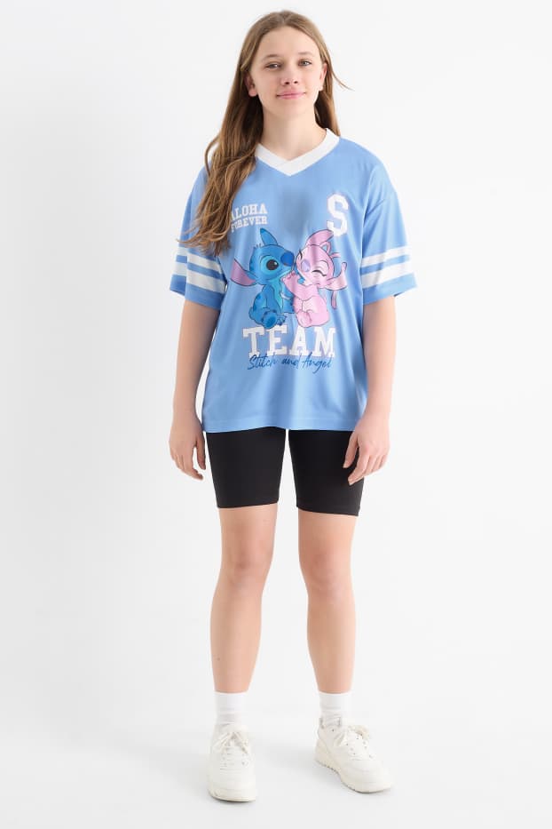 Kinderen: meisjes - Lilo & Stitch - set - T-shirt en fietsbroek - 2-delig - lichtblauw