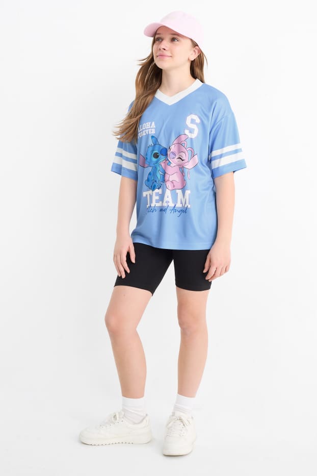 Kinderen: meisjes - Lilo & Stitch - set - T-shirt en fietsbroek - 2-delig - lichtblauw