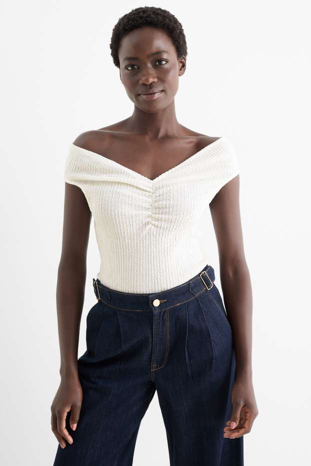Donna - T-shirt - tessuto tramato - bianco