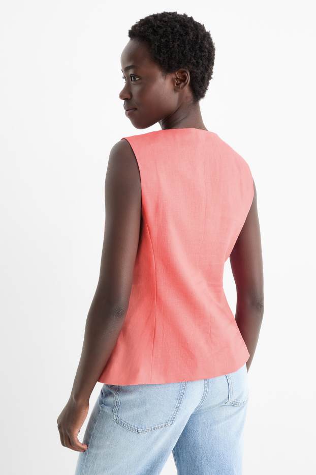Damen - Weste - Tailored Fit - Leinen-Mix - pink