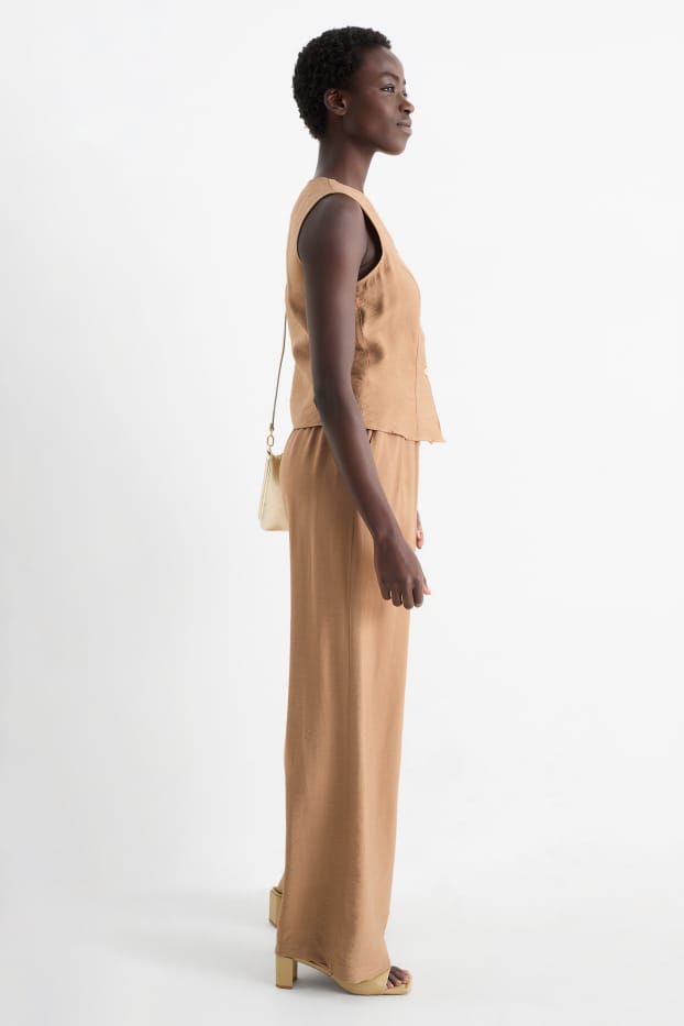 Femmes - Pantalon en toile - high waist - wide leg - marron clair
