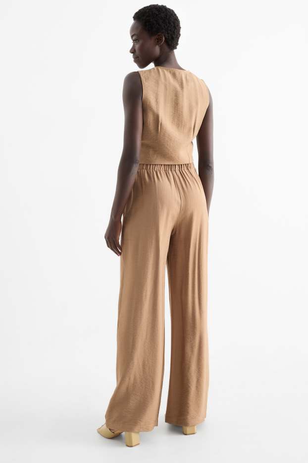 Femmes - Pantalon en toile - high waist - wide leg - marron clair