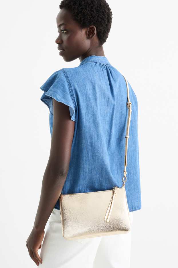 Women - Crossbody bag with detachable bag strap - faux leather - gold