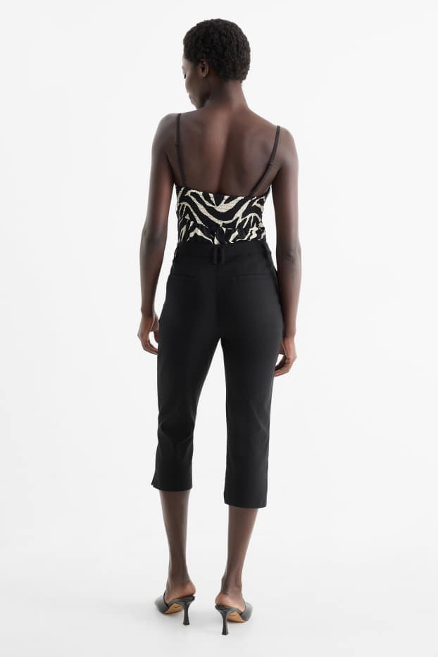 Dames - Capri broek - mid waist - slim fit - zwart