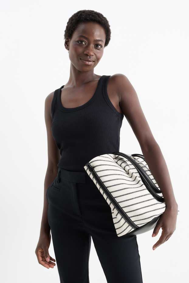 Dames - Grote shopper - gestreept - zwart / wit