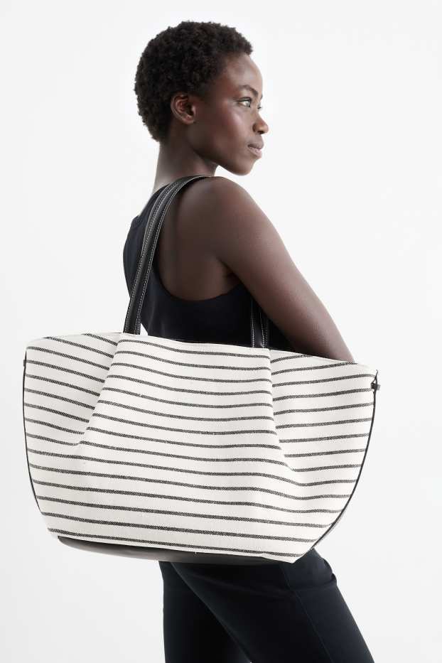 Dames - Grote shopper - gestreept - zwart / wit