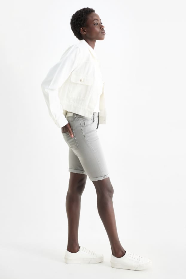 Damen - Jeans-Bermudas - Mid Waist - LYCRA® - helljeansgrau