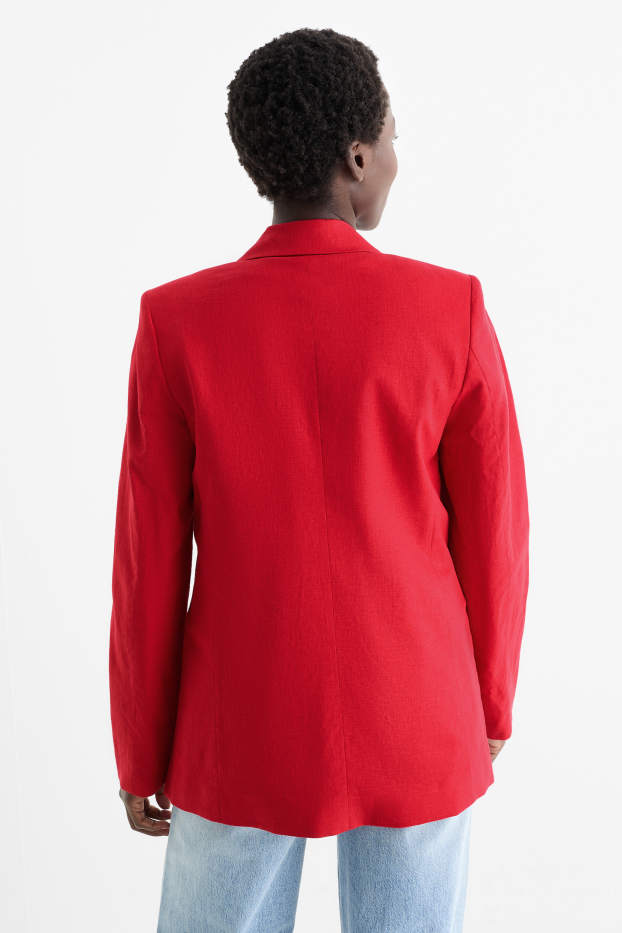 Femmes - Blazer long - relaxed fit - lin mélangé - rouge foncé