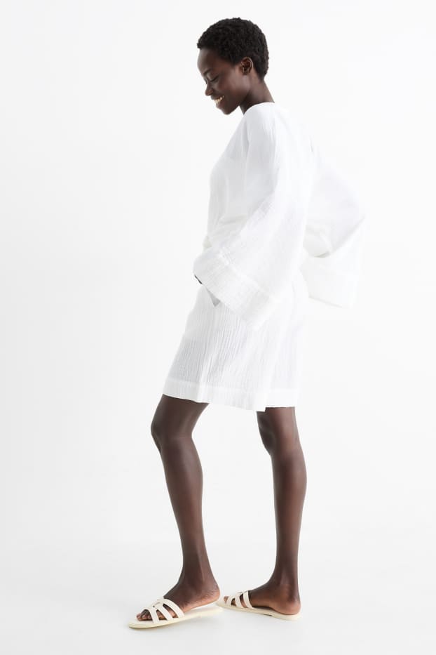 Donna - Shorts di mussola - vita alta - bianco