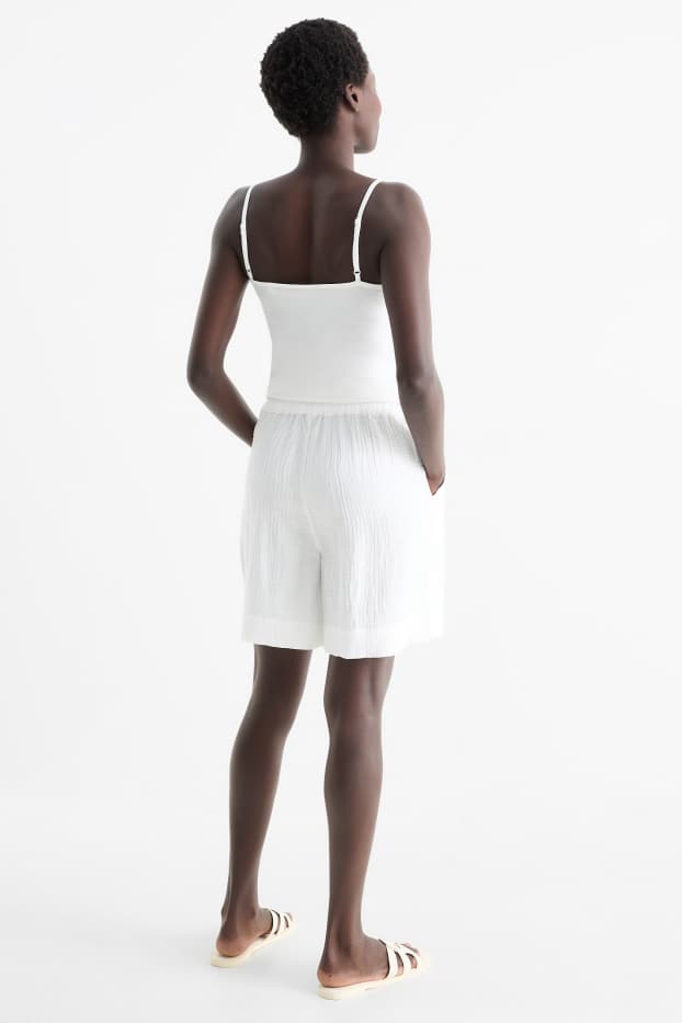Donna - Shorts di mussola - vita alta - bianco