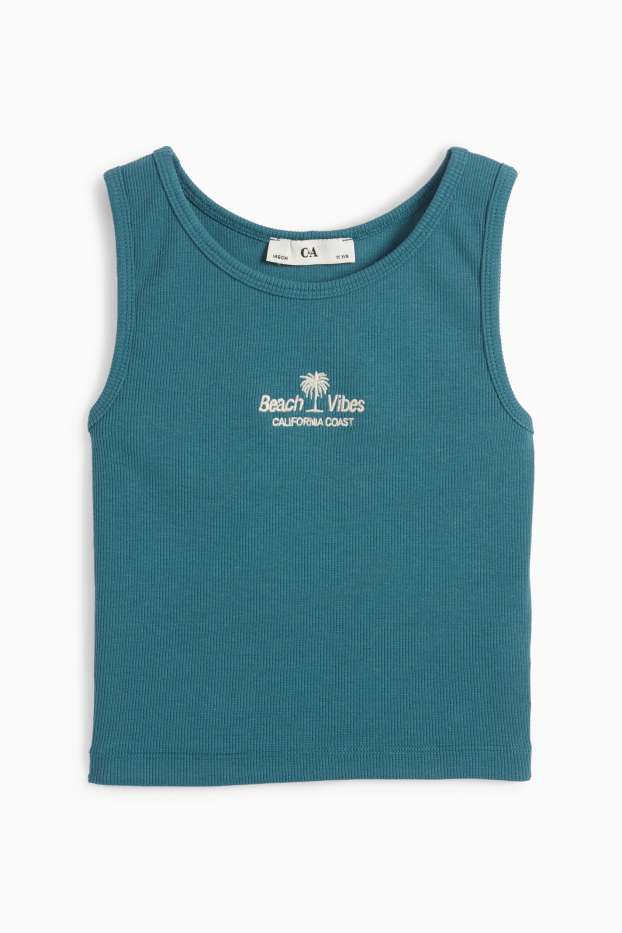 Enfants filles - Palmier - haut - finition côtelée - vert foncé