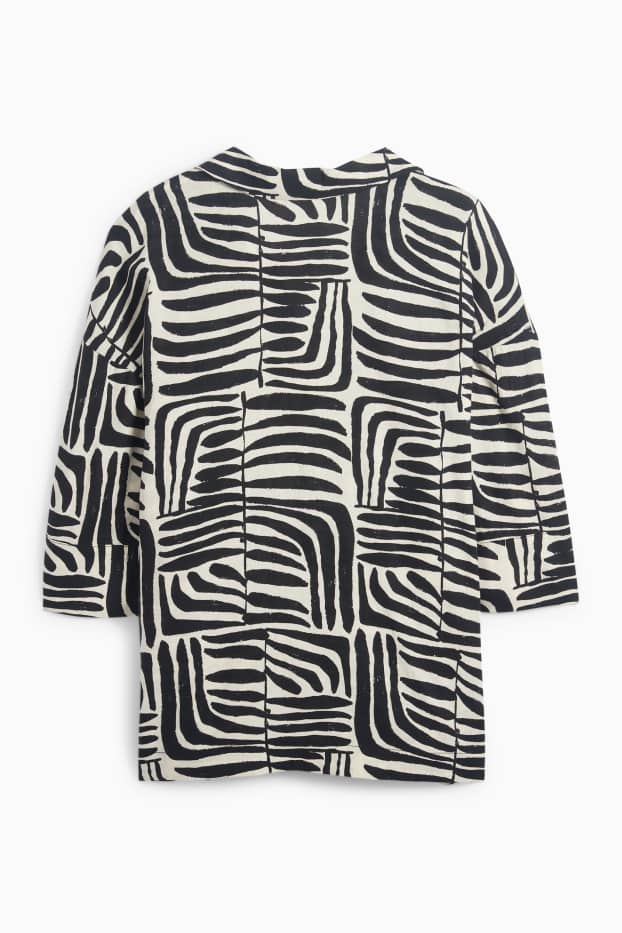 Femmes - Chemisier à col en V - lin mélangé - à motif - noir / beige