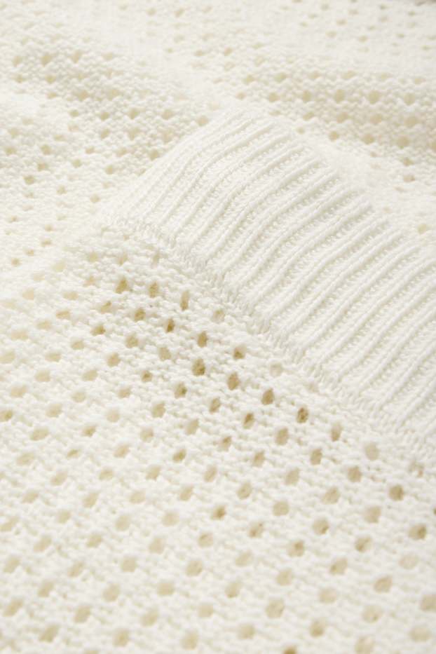 Femei - Pantaloni tricotați - talie medie - wide leg - alb-crem