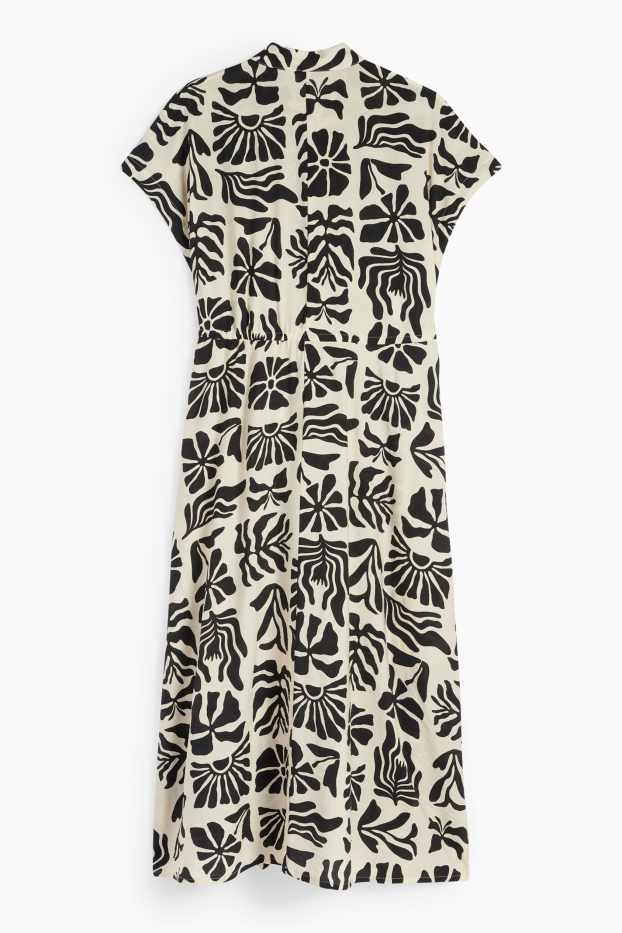 Damen - Blusenkleid - geblümt - schwarz / beige