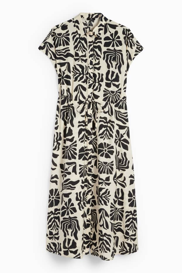 Damen - Blusenkleid - geblümt - schwarz / beige