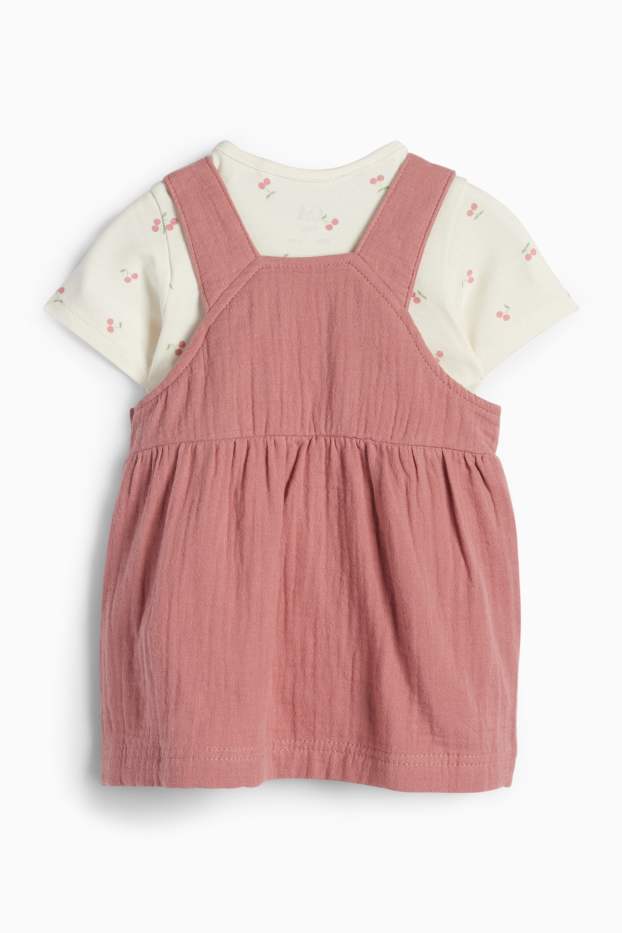 Baby Mädchen - Kirsche - Baby-Outfit - 2 teilig - dunkelrosa