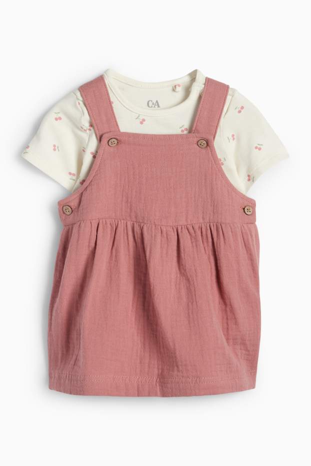 Baby Mädchen - Kirsche - Baby-Outfit - 2 teilig - dunkelrosa