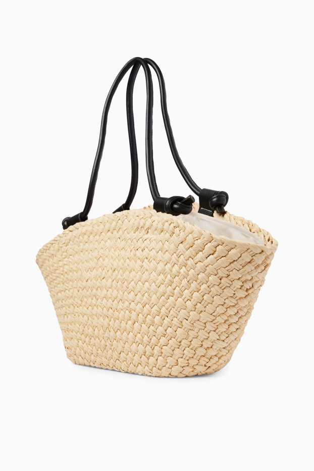 Dames - Grote shopper van stro - licht beige