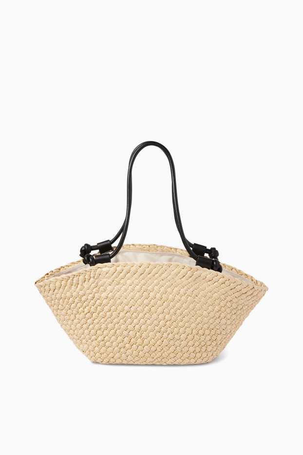 Dames - Grote shopper van stro - licht beige