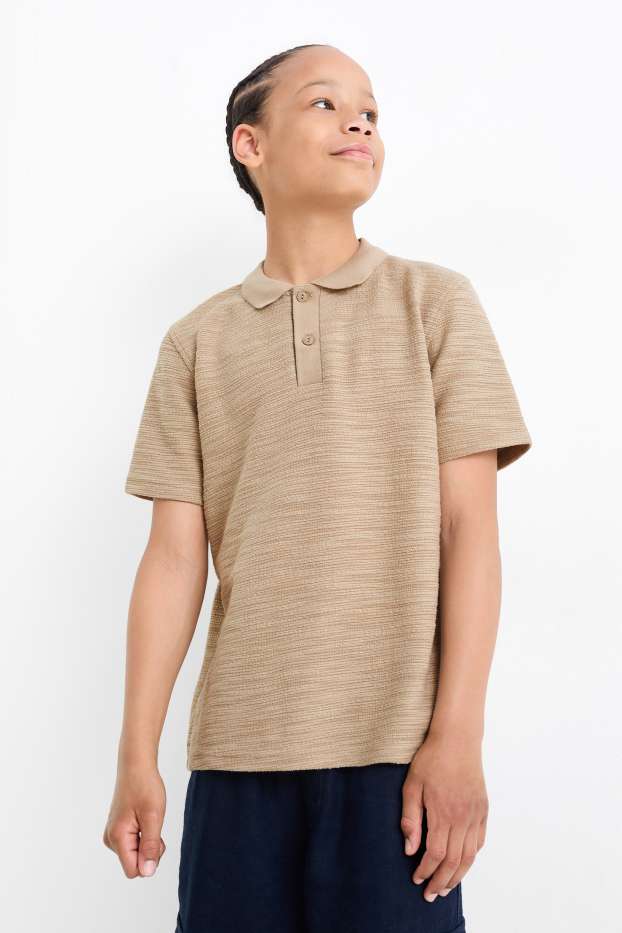 Enfants garçons - Polo - texturé - beige chiné