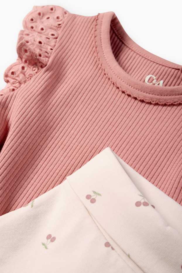 Bebeluși - fete - Cireșe - compleu bebeluși - 3 piese - roz închis