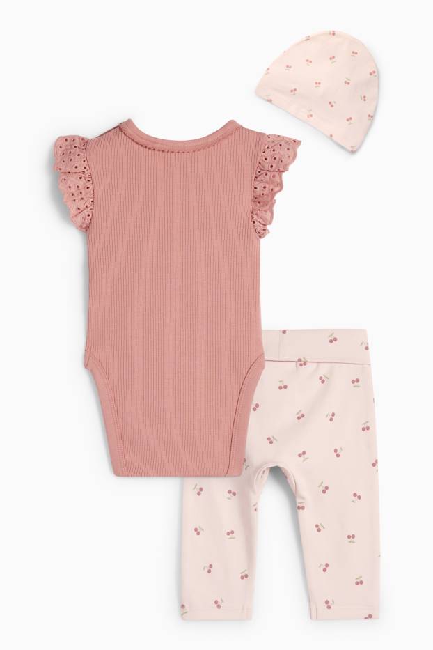 Bebeluși - fete - Cireșe - compleu bebeluși - 3 piese - roz închis