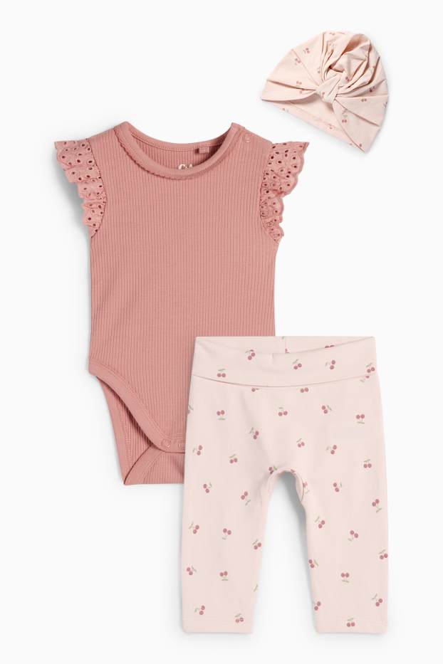 Bebeluși - fete - Cireșe - compleu bebeluși - 3 piese - roz închis