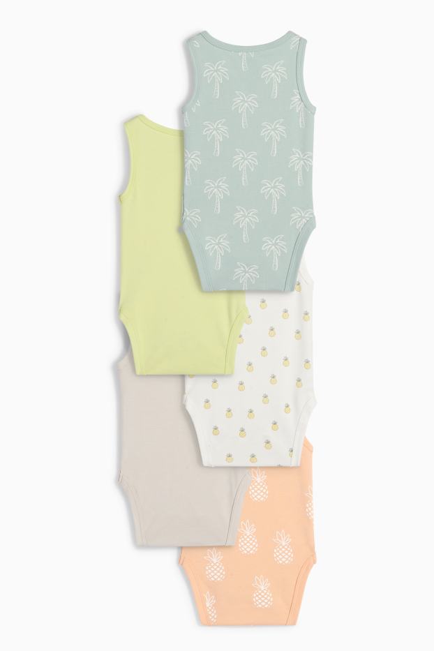 Unisex - Multipack 5er - Ananas und Palme - Baby-Body - apricot