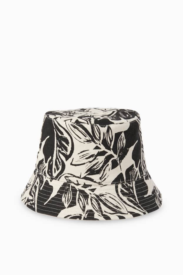 Damen - Wende-Hut - geblümt - schwarz / beige