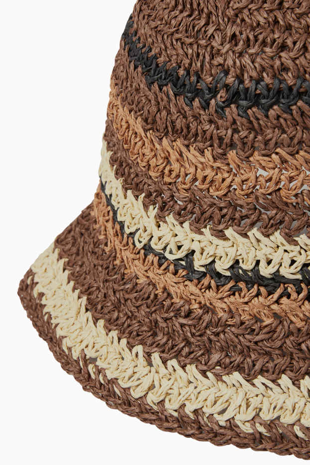 Donna - Cappello di paglia - a righe - marrone