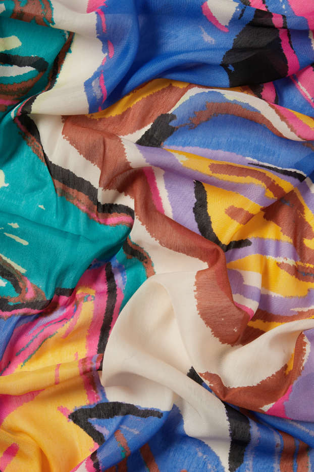 Femmes - Foulard - à motif - marron / bleu