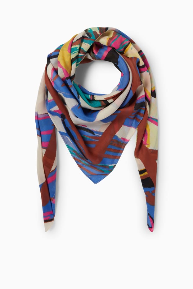 Femmes - Foulard - à motif - marron / bleu