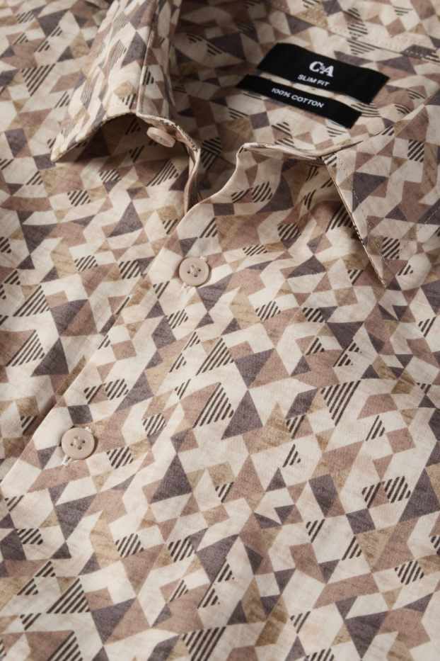 Mężczyźni - Koszula biznesowa - slim fit - kołnierzyk kent - ze wzorem - beżowy / brązowy