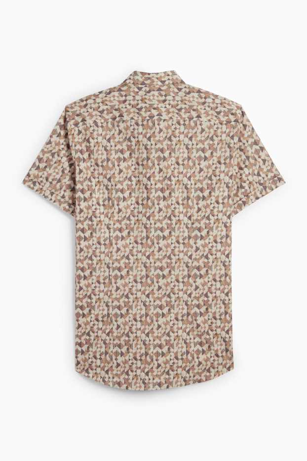 Mężczyźni - Koszula biznesowa - slim fit - kołnierzyk kent - ze wzorem - beżowy / brązowy