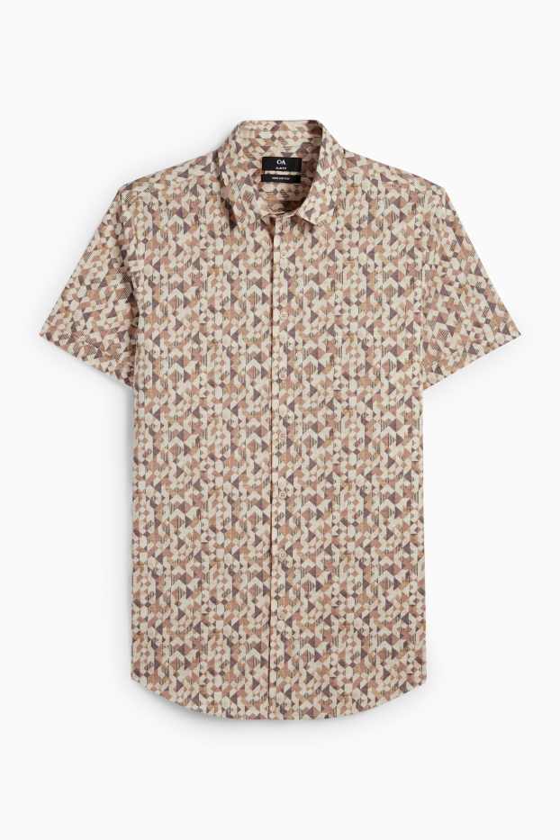 Mężczyźni - Koszula biznesowa - slim fit - kołnierzyk kent - ze wzorem - beżowy / brązowy