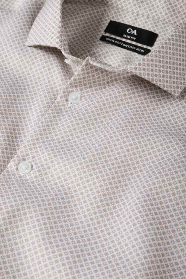 Men - Business shirt - slim fit - kent collar - easy-iron - patterned - white / beige